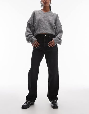 Topshop Kort high rise straight jean in washed black