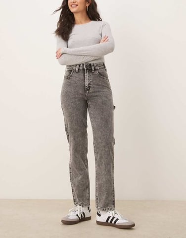 Dickies ellendale straight fit denim jeans in washed light grey