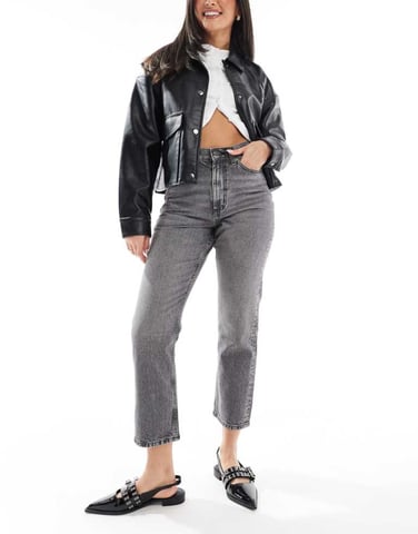 ASOS DESIGN cropped mid rise straight jeans in grey