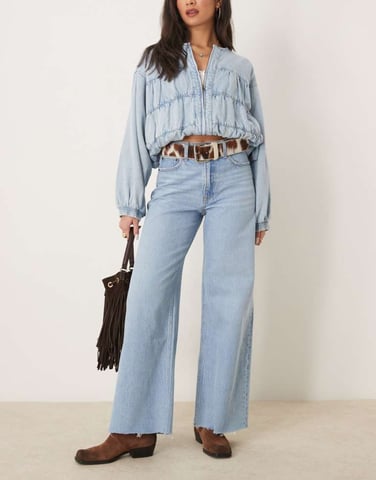 Abercrombie & Fitch hög midja vida jeans i ljusblå tvätt