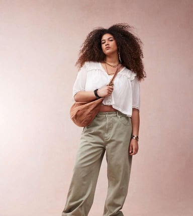 ASOS DESIGN Curve wide leg dad jeans in khaki