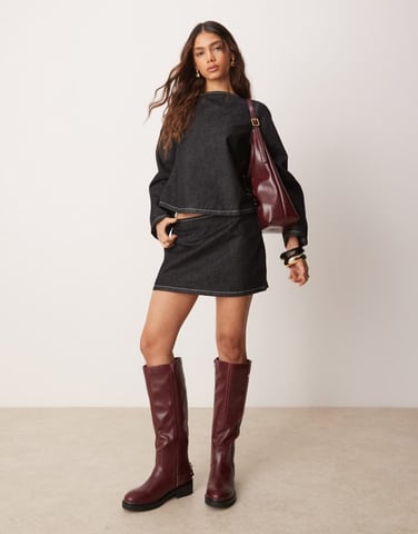 ASOS DESIGN clean denim micro skirt in black
