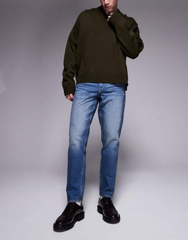 ASOS DESIGN stretch tapered jeans with tint in dark wash blue