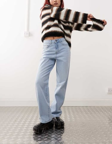 Noisy May Pixie high waist boyfriend jeans in light blue wash