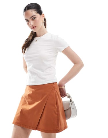Miss Selfridge bengaline wrap mini skort in ginger