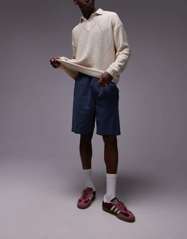 Topman washed cotton chino short in blue