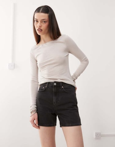 Weekday Eya high waisted denim shorts in tuned black