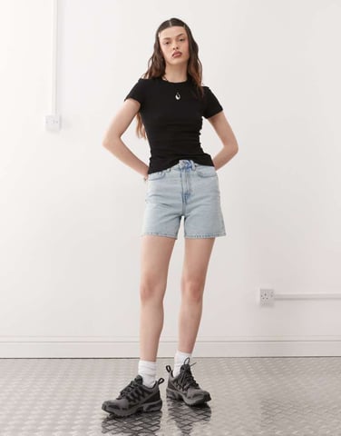 Weekday Eya high waisted denim shorts in opulent blue