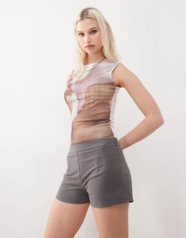 Reclaimed Vintage tailored micro shorts in grey