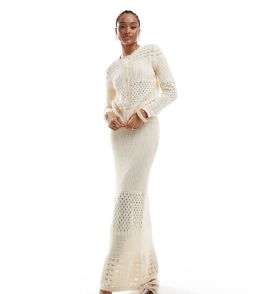 Vero Moda Tall crochet maxi skirt co-ord in cream