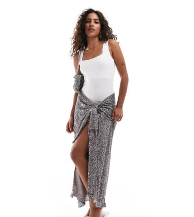 Never Fully Dressed Petite Jaspre embellished midi skirt in charcoal