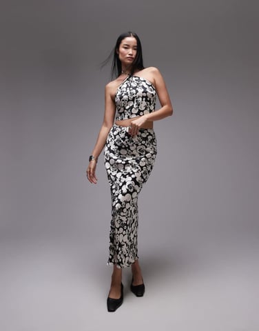 Topshop co-ord satin maxi skirt in mono floral