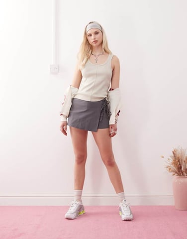 COLLUSION tie wrap mini skort in grey