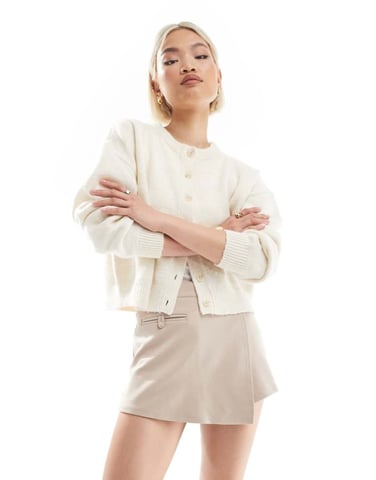 ASOS DESIGN Premium ponte smart wrap skort in taupe