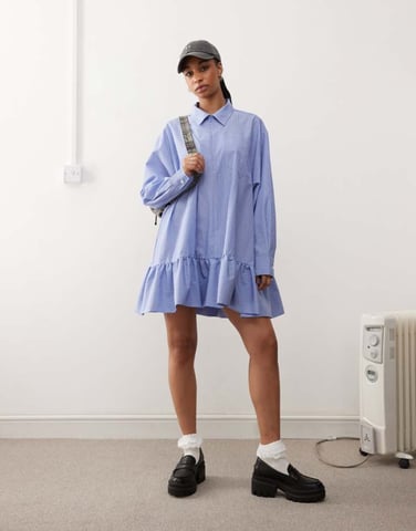 COLLUSION tent shirt dress with bubble hem in blue stripe