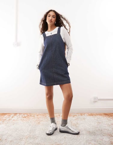 COLLUSION denim pinny dress in blue stripe