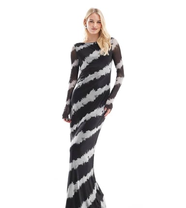 Vero Moda Tall long sleeved mesh dress in blurred mono print