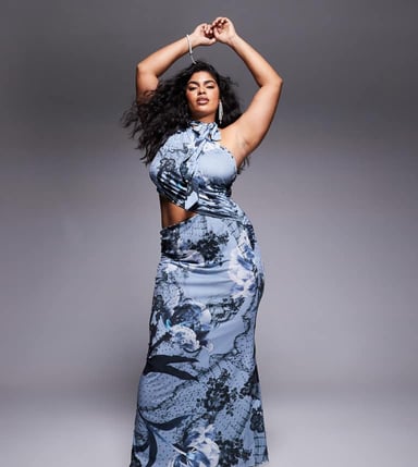 ASOS DESIGN Curve sleeveless high neck maxi dress in blue floral print