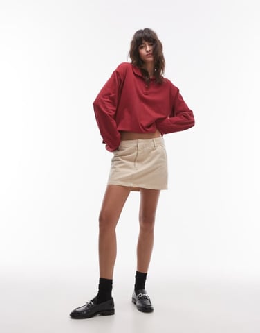Topshop canvas pelmet micro skirt in tan
