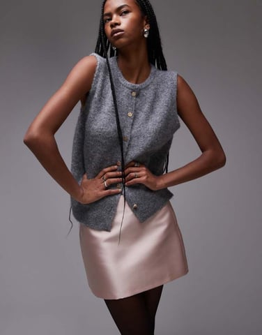Topshop co-ord heavy satin micro mini in pink