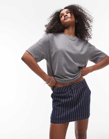 Topshop denim pelmet micro skirt in red and blue stripe