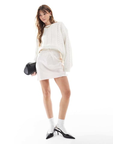 Miss Selfridge satin bias mini skirt with bow in light pink