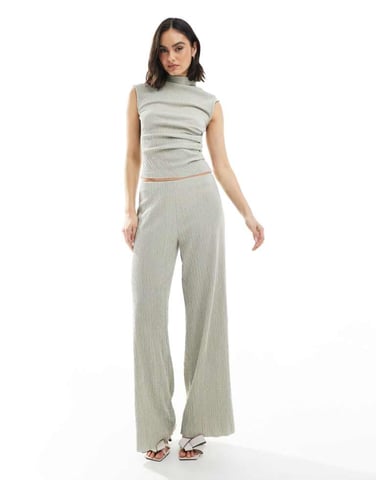 ASOS DESIGN co-ord textured wide leg trouser in grey