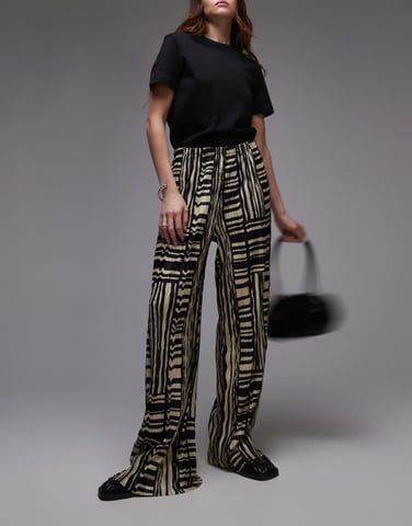 Topshop abstract print plisse wide leg trouser in multi