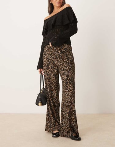 JDY wide leg textured trousers in leopard print