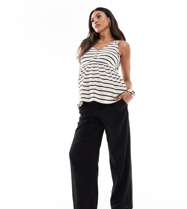 Vero Moda Maternity linen blend wide leg trousers in black
