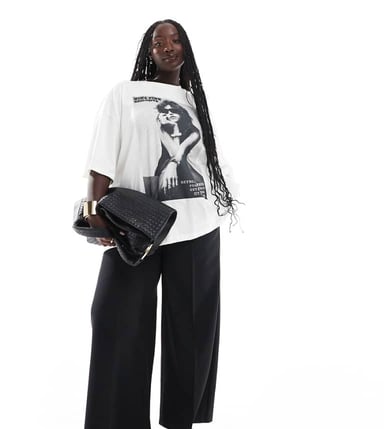 Yours pull on woven wide leg trousers in black