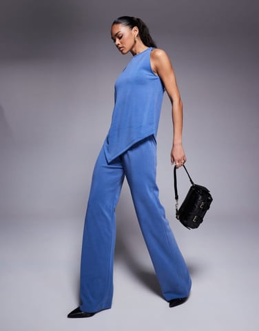 ASOS DESIGN co-ord wide leg cupro trouser in indigo blue