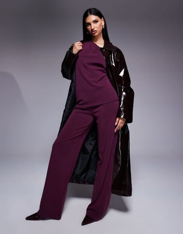 ASOS DESIGN co-ord wide leg cupro trouser in grape