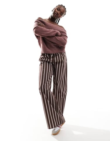 ASOS DESIGN poplin vida ben pappabyxor i chokladrand