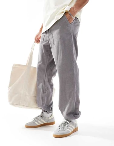 ASOS DESIGN tapered washed cord joggers in grey