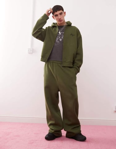 Reclaimed Vintage wide leg jogger co-ord in khaki