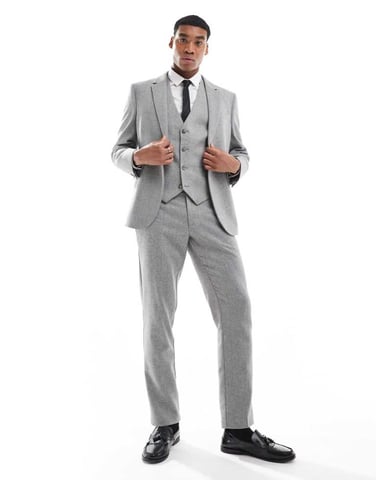 ASOS DESIGN slim suit trousers with wool in grey barleyweave