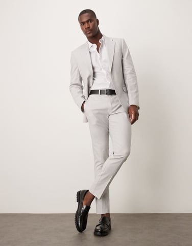 ASOS DESIGN linen blend skinny suit trousers in grey