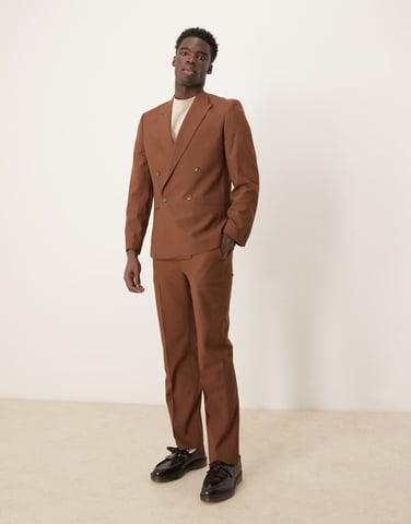 ASOS DESIGN straight leg suit trousers in brown