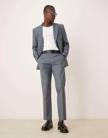 ASOS DESIGN linen blend slim suit trousers in blue