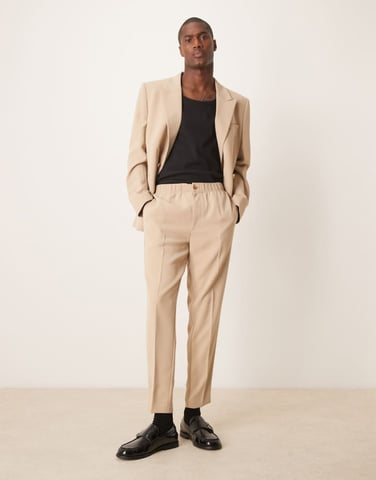 ASOS DESIGN tapered suit trousers in stone texture