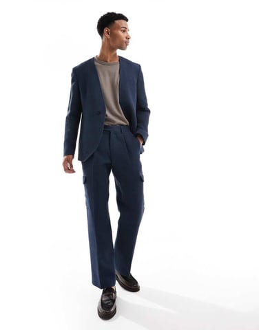 Viggo waffle suit trousers in navy co-ord