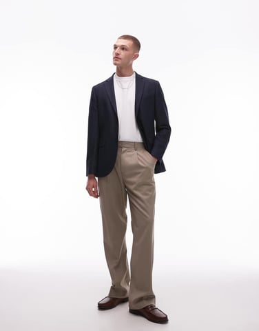 Topman highwaist relaxed suit trousers in stone