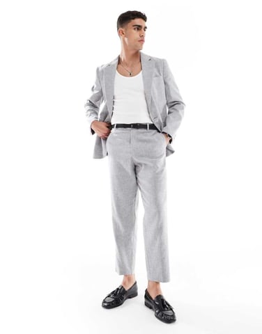 ASOS DESIGN relaxed tapered fit suit trousers with linen cotton in grey