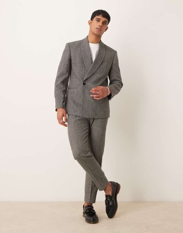 ASOS DESIGN tapered suit trousers in grey herringbone