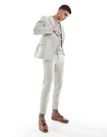 ASOS DESIGN wool blend tapered suit trousers in sage green weave