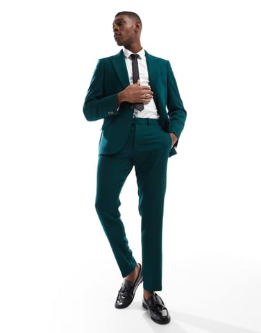 ASOS DESIGN skinny suit trousers in green slub texture