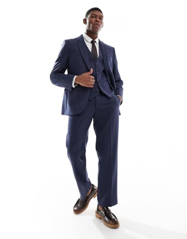 ASOS DESIGN straight suit trousers with wool in blue herringbone