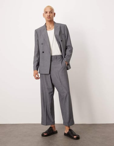 ASOS DESIGN balloon suit trousers in grey texture