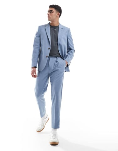 ASOS DESIGN tapered cotton blend suit trousers in light blue